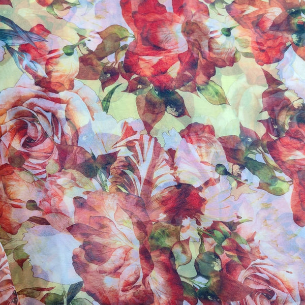 Red Rose Garden Print On Organza ORPA33