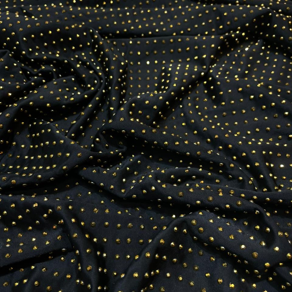 Black Gold Rhinestone Fabric