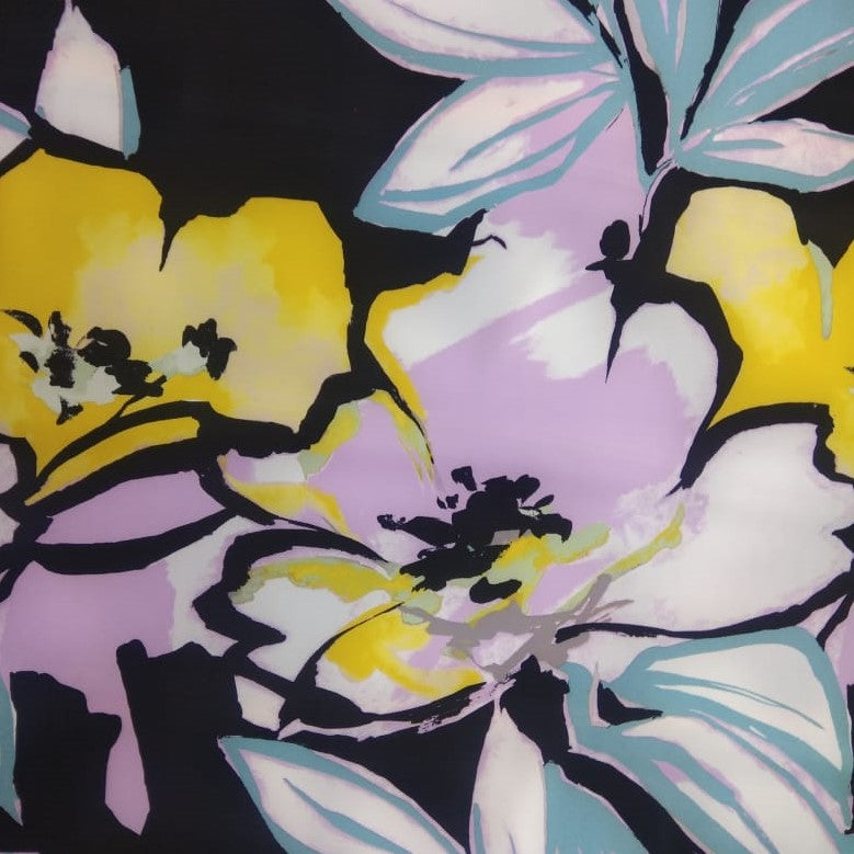 Bloomingdales (Yellow Pink Aqua) Print On Banana Crepe BCPS6