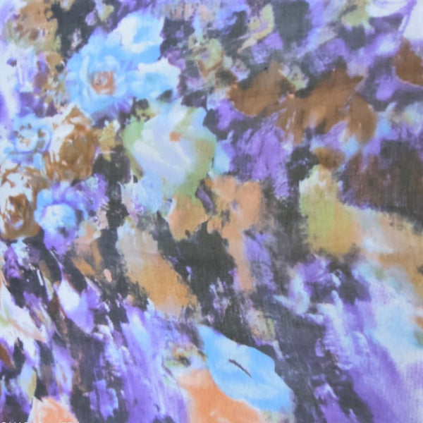 Brush Art Flower Print On Silk Chiffon-SCPS128
