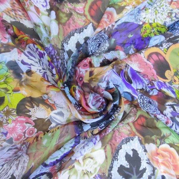 Wildflowers Mix Print On Silk Chiffon-SCPS269