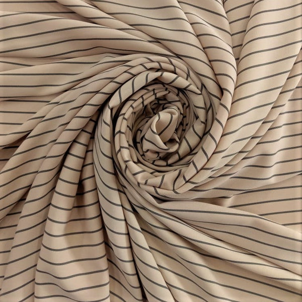 Beige & Black Stripe Tokyo Crepe Woven Fabric