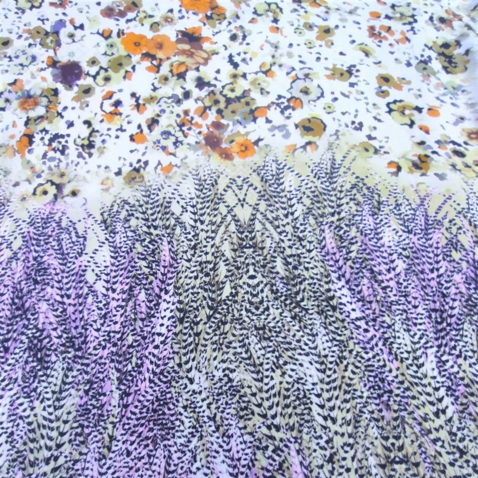 Peacock Border Floral Print On Korean Satin KSPS13