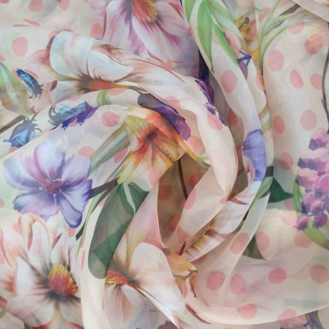 White Base Hibicus Flower Print On Organza-ORPA43