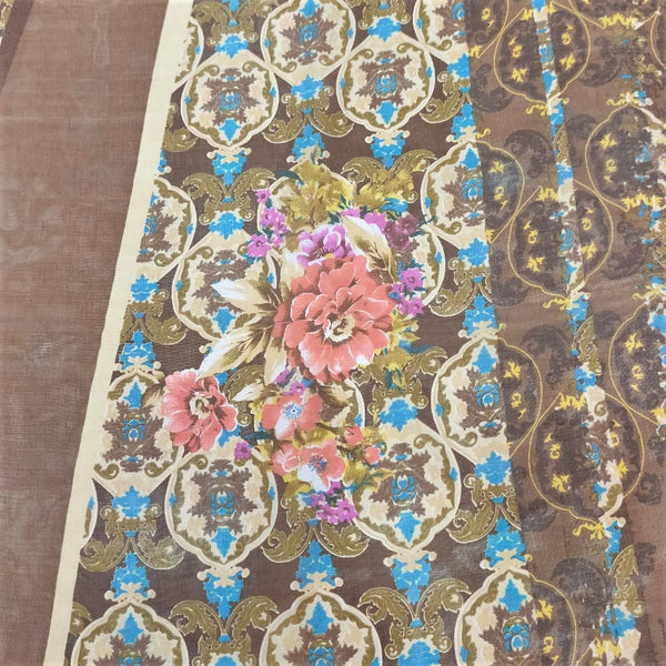 Golden Base Floral Print On Silk Chiffon-SCPS153