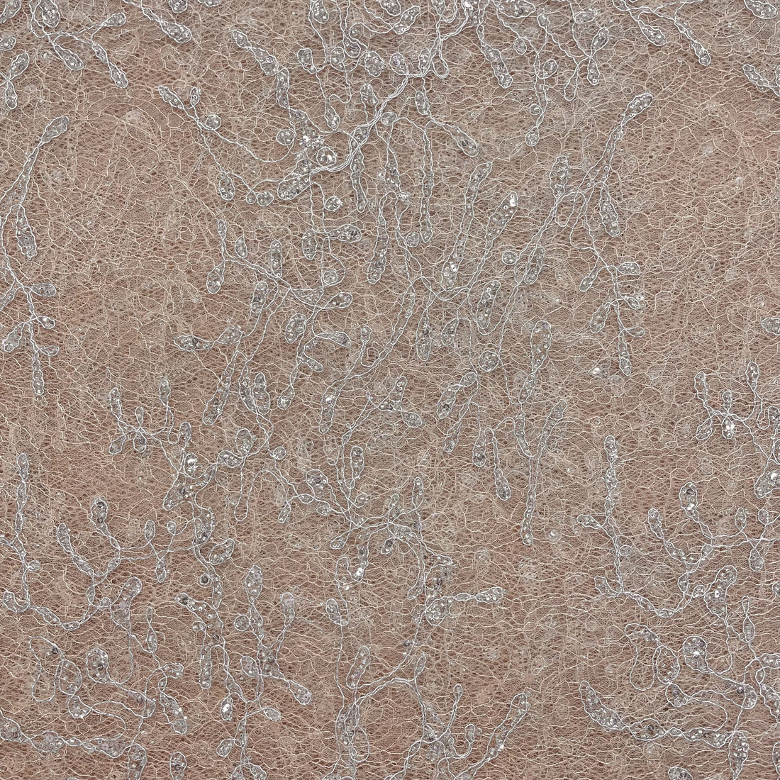 Peach Sequins French Lace