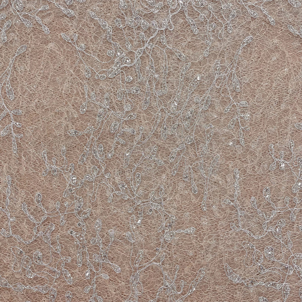 Peach Sequins French Lace
