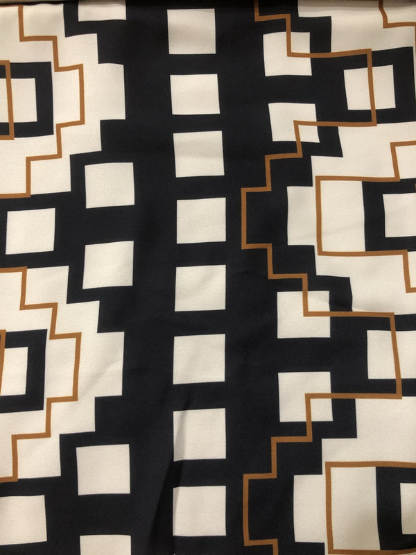White & Gold & Black Geometrical Print On Royal Georgette RGPB03