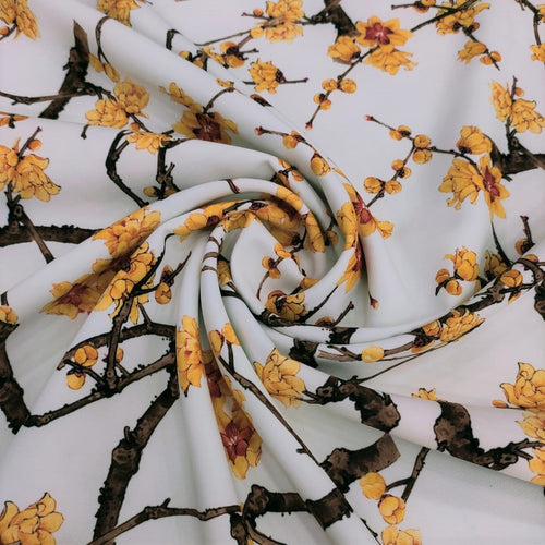Cherry Blossom (Yellow) Print On Banana Crepe-BCPS9