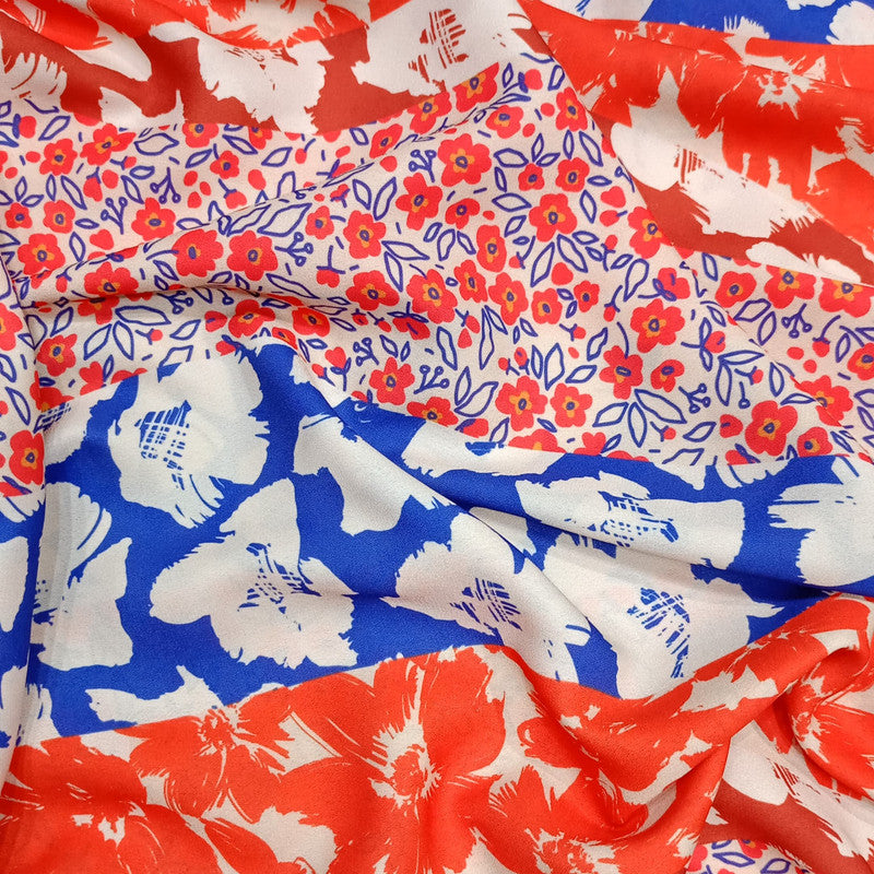 Red Floral Print On Print On Royal Georgette RGPL43