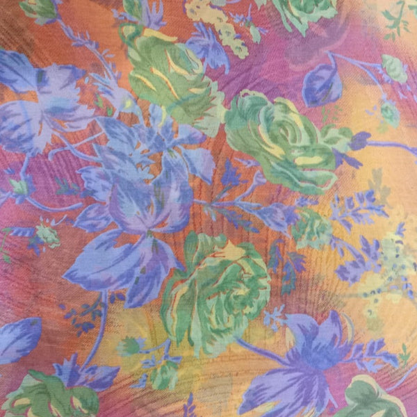 Green Roses Print On Poly Chiffon PCPS25