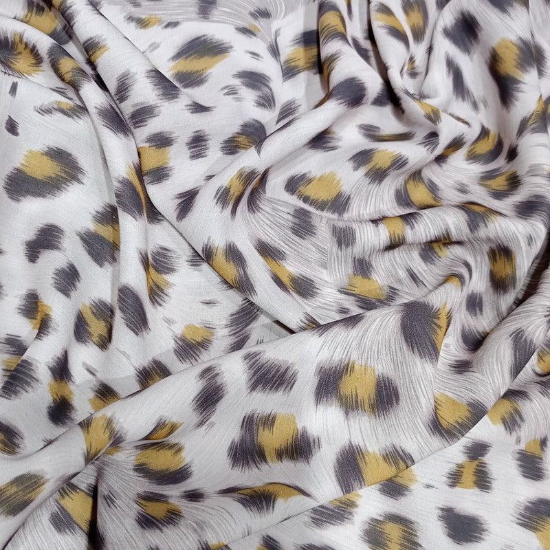 Gray Black Yellow Leopard Print On Royal Georgette RGPS28