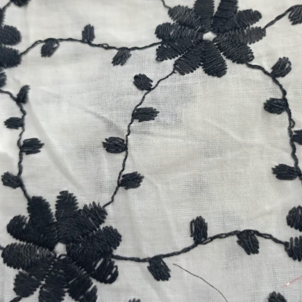 Cotton Black Flower Embroidered Fabric