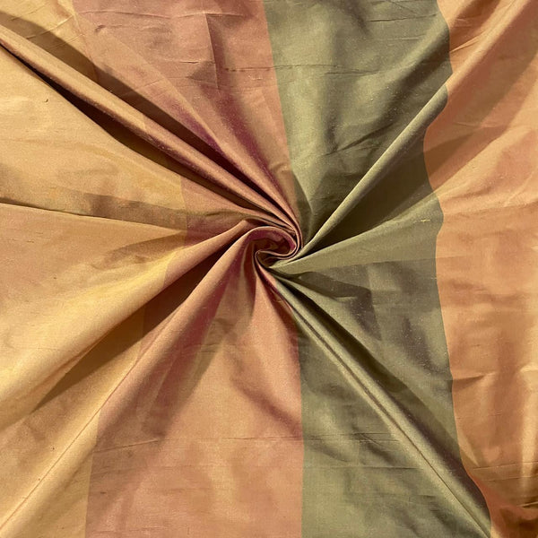 Raw Silk Dupion-Olive & Orange & Rust-Stripes