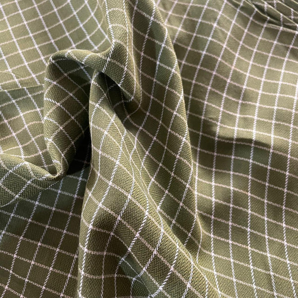 Olive Green Base check on Cotton Fabric OSCP85