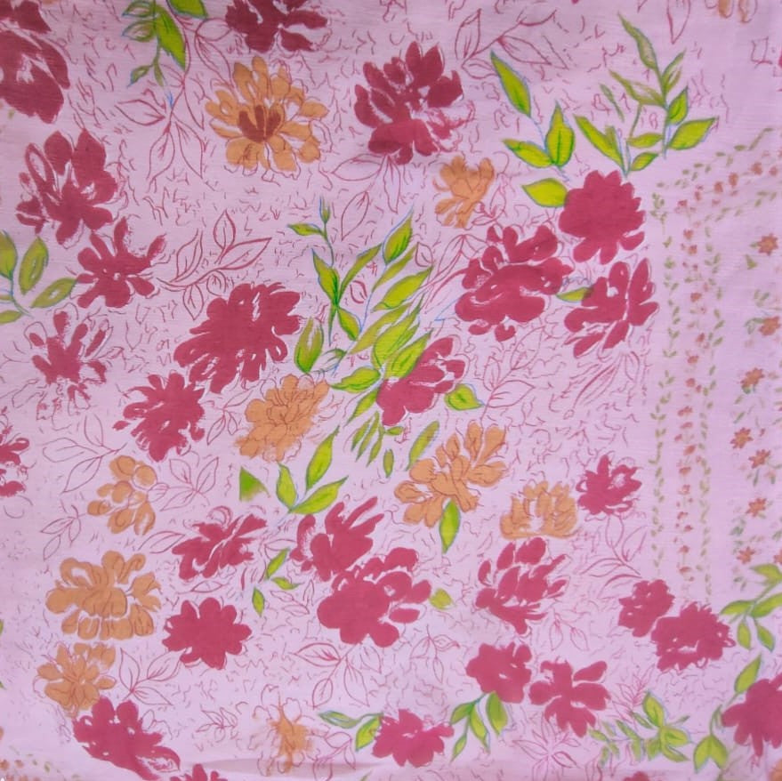 Pink Base Floral Print On Crush Silk Chiffon-CSCP04