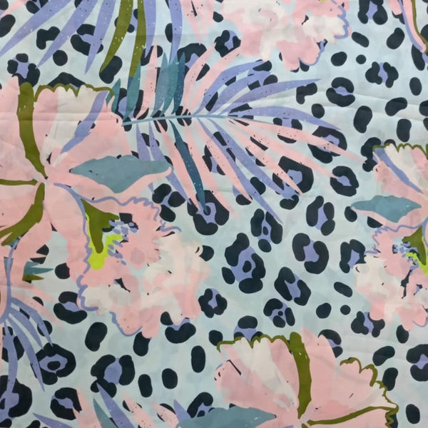 Pink Flowers Print On Korean Satin-KSPA21