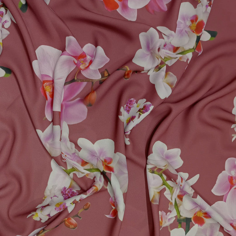 Royal Georgette Brown Base Floral Print On Royal Georgette RGPB09