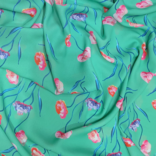 Green Base Floral Print On Royal Georgette RGPA40