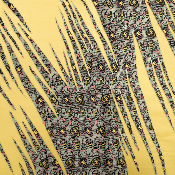 Yellow Flare Print On Silk Satin Burnout