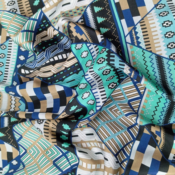 Green Triangle Print On Korean Satin KSPS56