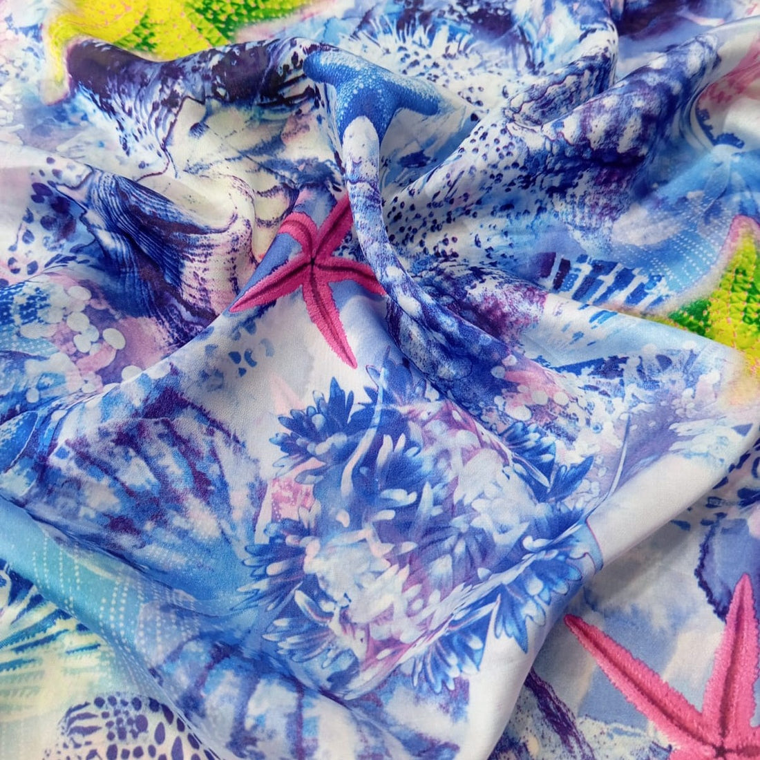 Star Fish Print On Habutai Satin HSPS32