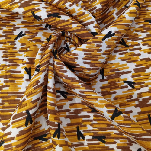 Abstract Yellow Print On Twill Satin TSPS06