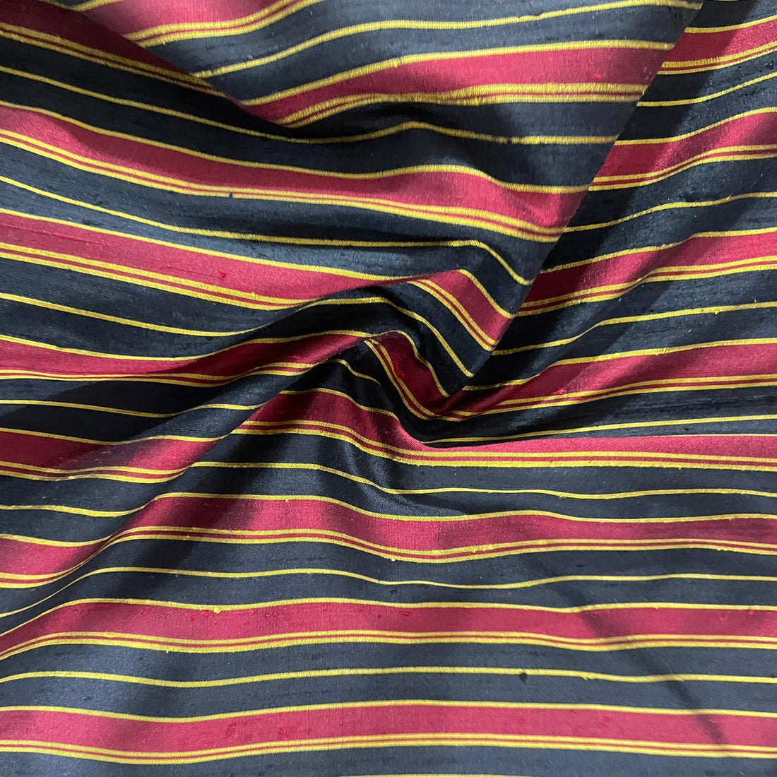 Raw Silk Dupion-Red & Black & Yellow-Stripes