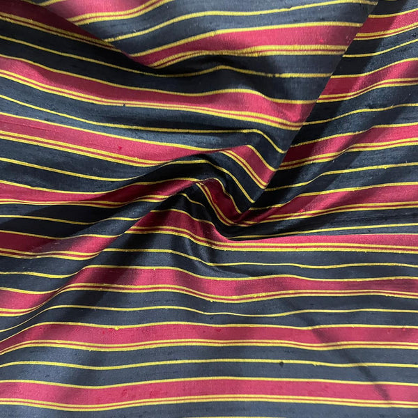 Raw Silk Dupion-Red & Black & Yellow-Stripes