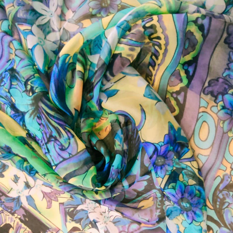European Garden Print On Silk Chiffon-SCPS242
