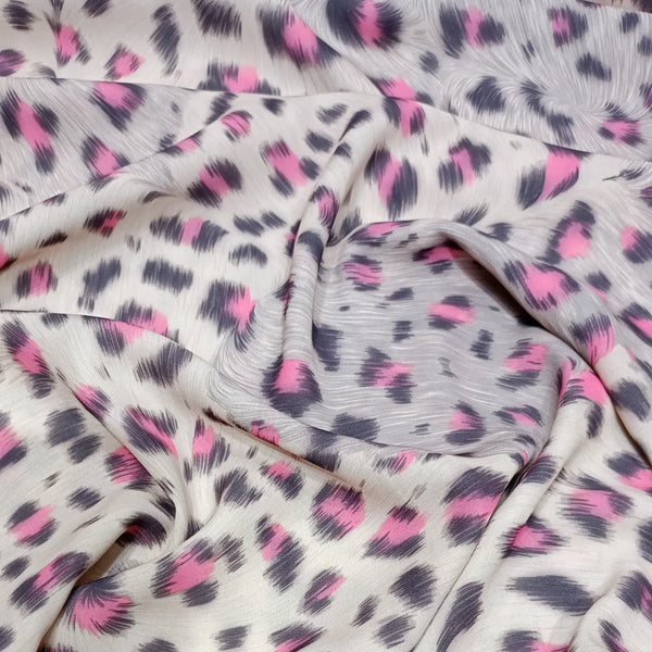 Gray Black Pink Leopard Print On Royal Georgette RGPS27