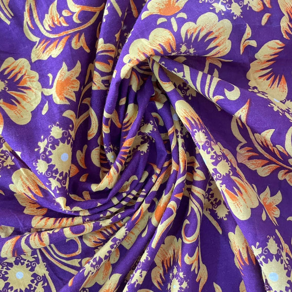 Purple base yellow flower print on cotton OSCP260