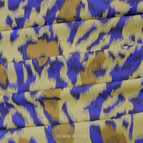 Blue & Yellow Leopard Print On Royal Georgette RGPB37