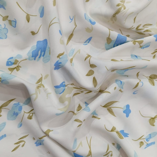 Floral White Base Print On Korean Satin KSPS109