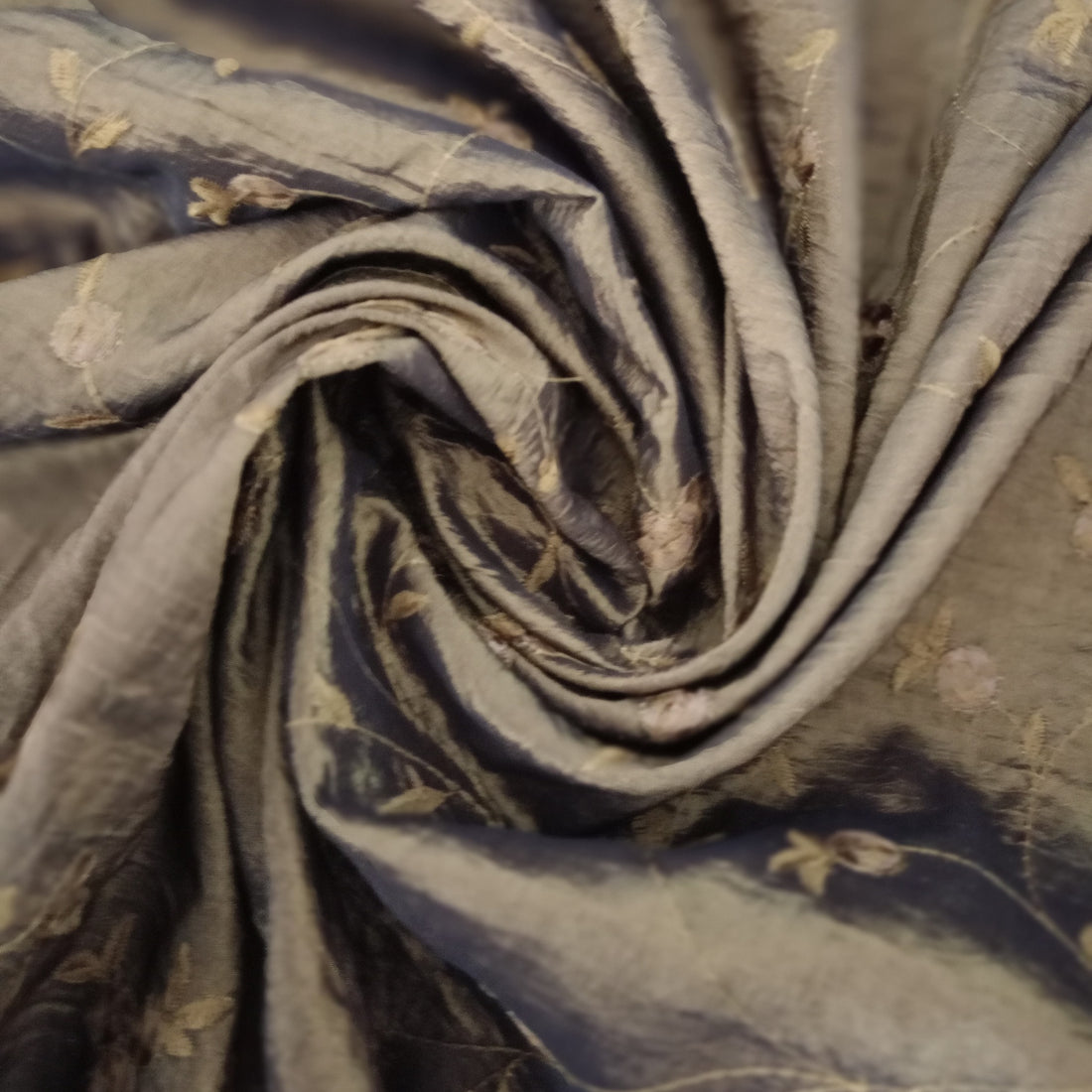 Rose Floral Prints On Embroidered Taffeta