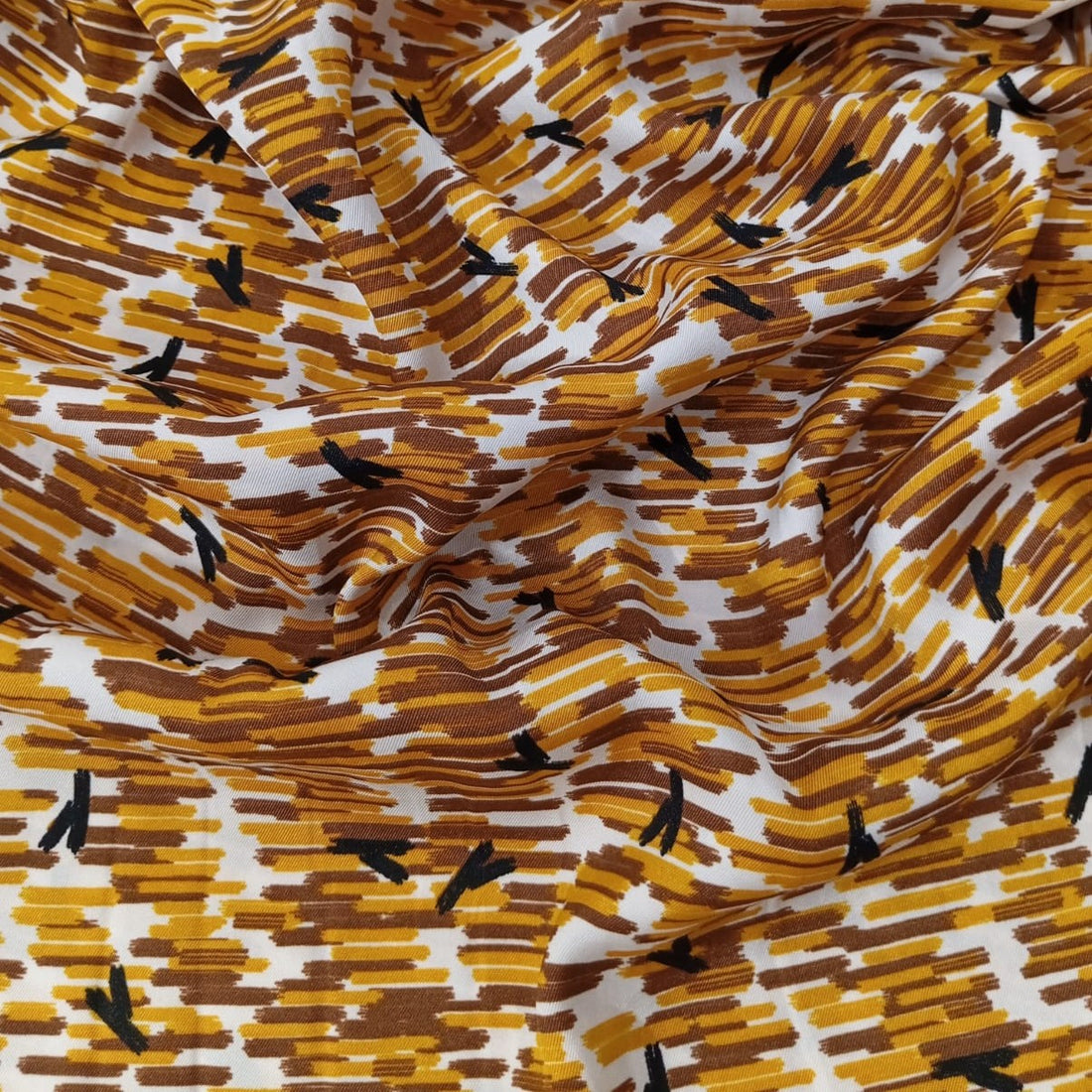 Abstract Yellow Print On Twill Satin TSPS06