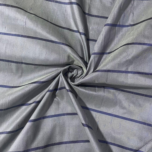 Raw Silk Dupion Blue-Stripes