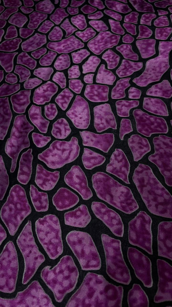Black Base Voilet Big Dots Print On Silk Satin Burnout