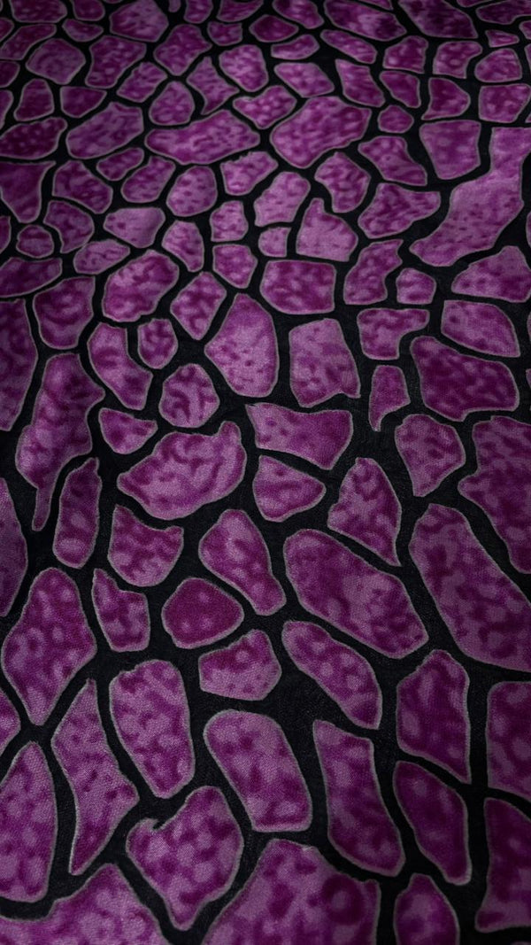 Black Base Voilet Big Dots Print On Silk Satin Burnout