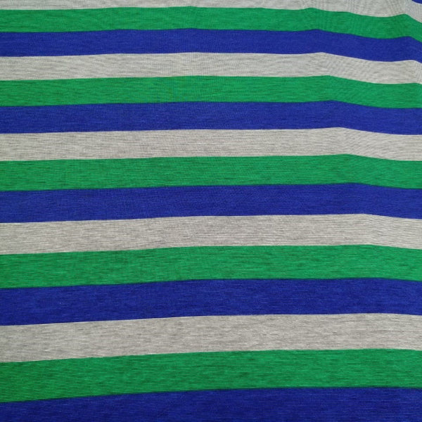 Stripes (Blue & Green) Print On Viscose Knitted  VKPS11
