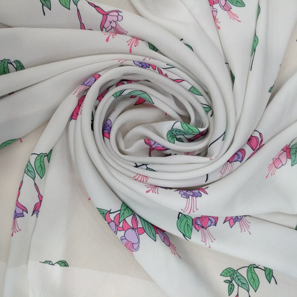 Fuchisa Flower Print On Royal Georgette RGPA20