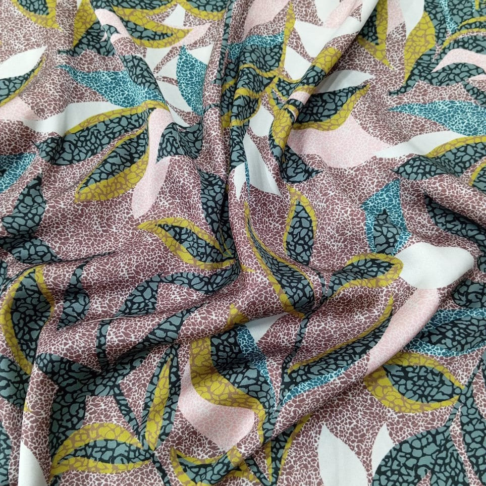 Leafy Brown Print On Korean Satin KSPL19