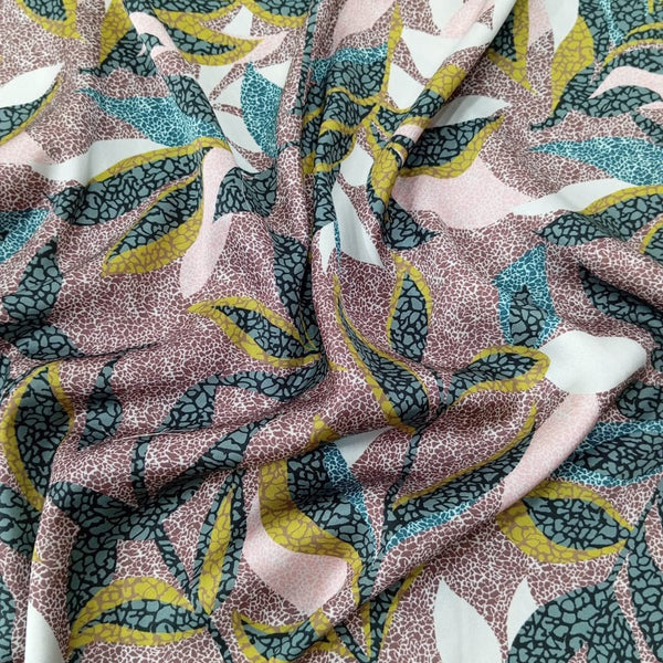 Leafy Brown Print On Korean Satin KSPL19