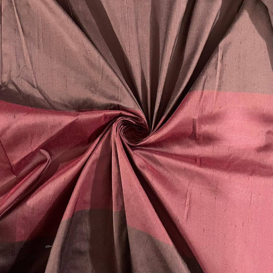Dupion Silk -Red & Brown-Stripes