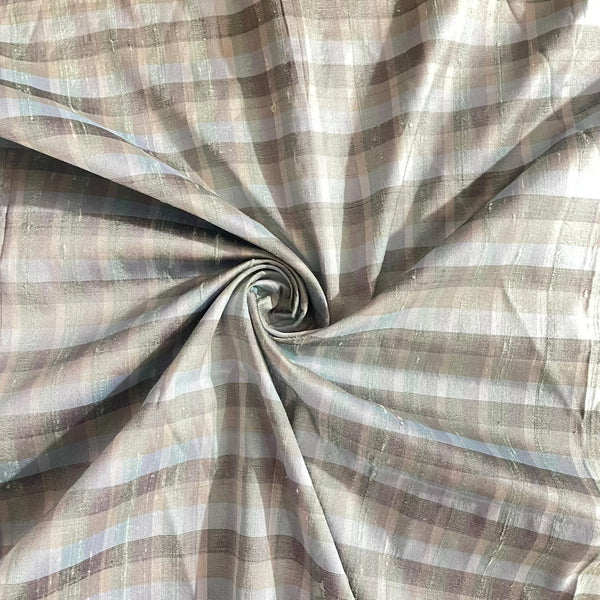 Raw Silk Dupion-Grey & White-Check