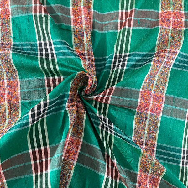 Raw Silk Dupion Green & Red Check