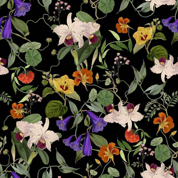 Red Base Garden Print On Korean Satin-KSPB120