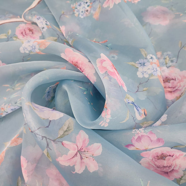 Bird Floral Print On Organza-ORPA66