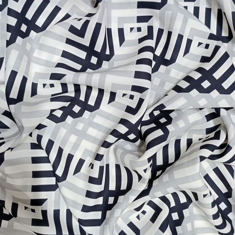 Black & White Abstract Print On Royal Georgette RGPB22
