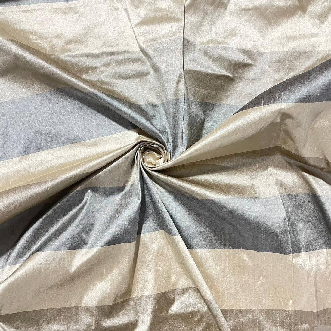 Dupion Silk -Grey & Cream & Olive-Stripes